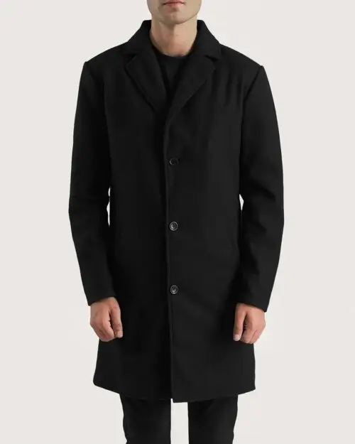 Cipher Black Wool Single Breasted Coat